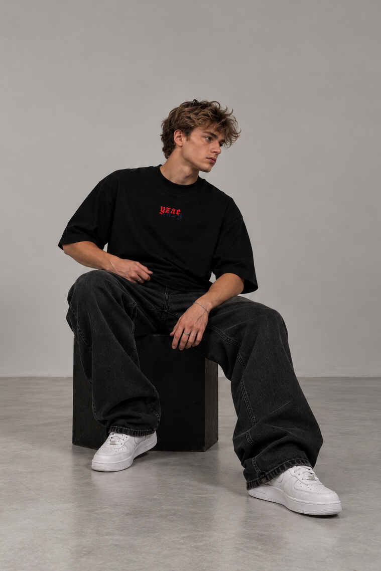 black embroidery tee