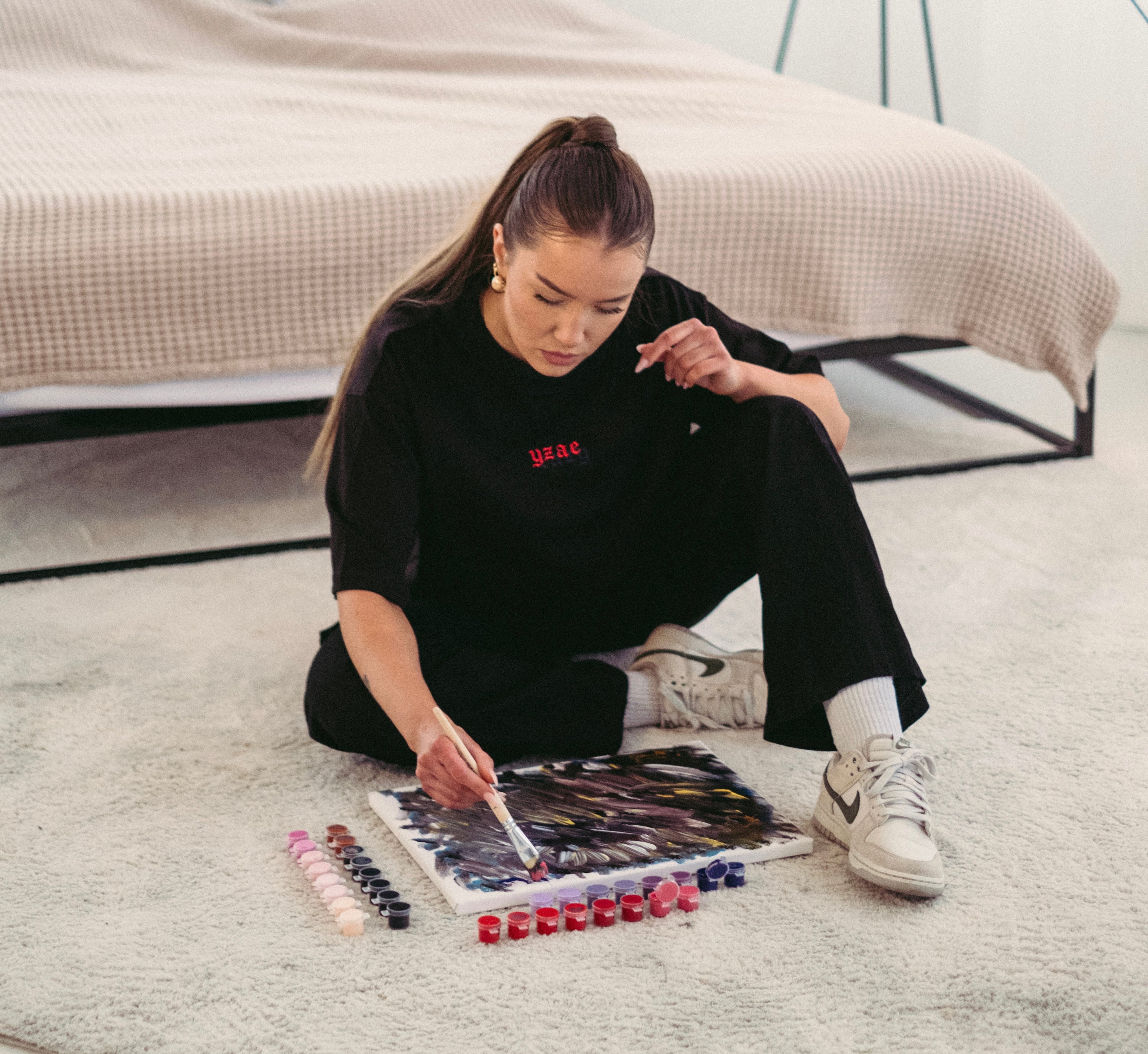 black embroidery tee